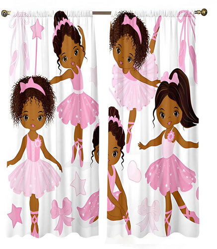 Excellent Finished children's curtains 200 × 220 cm - Pink ballerina - Drape - Main image