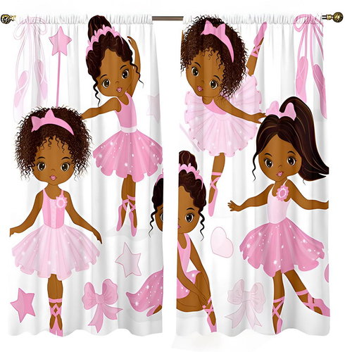 Excellent Finished children's curtains 150 × 166 cm - Pink ballerina - Drape - Main image