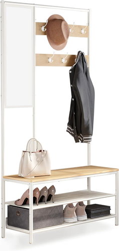 Houseland Hallway coat rack with shoe rack and mirror Vasagle Pagas, natural oak/white - Coat Hanger - Main image