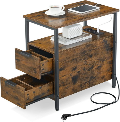 Houseland Storage table with charging station Vasagle Brill, brown-black - Side Table - Main image