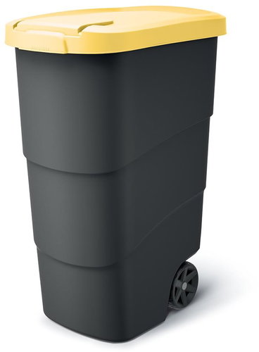 PROSPERPLAST Wheeler wheelie bin, anthracite with yellow lid 90 l - Bin - Main image