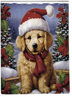 Excellent Design multifunctional curtain 180 × 180 cm - Christmas golden retriever puppy - Shower Curtain