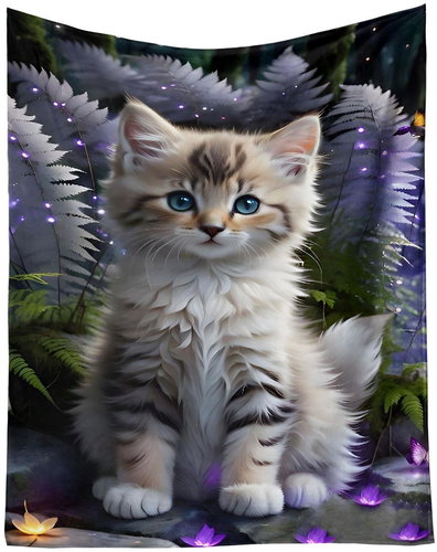 Excellent Micro plush warm blanket 150 × 200 cm - Cat in the fern - Blanket - Main image