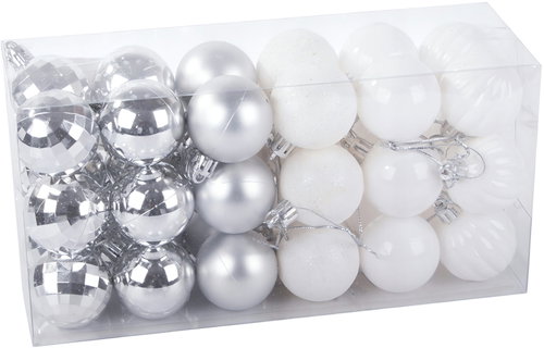 Verk 26098 Set of Christmas banners 36 pcs, diameter 3 cm, silver and white - Christmas Ornaments - Main image
