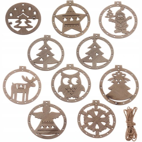 Ruhhy Wooden Christmas tree ornaments, 10 pcs - Christmas Ornaments - Main image
