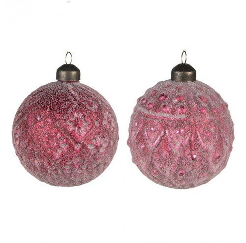 Clayre & Eef Set of 2 red glass balls, 8 cm - Christmas Ornaments - Main image