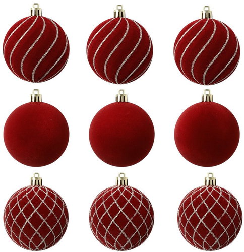 eCa BSN67 Set of Christmas banners 9 pcs, diameter 8 cm, burgundy - Christmas Ornaments - Main image