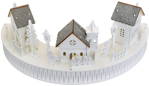 DOMMIO Wooden village with LED houses 14 × 40 cm - Christmas Decoration - Main image