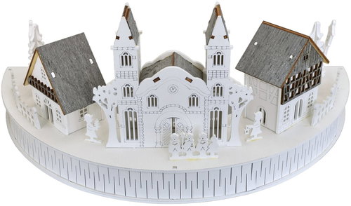 DOMMIO Wooden village with LED church 17 × 40 cm - Christmas Decoration - Main image
