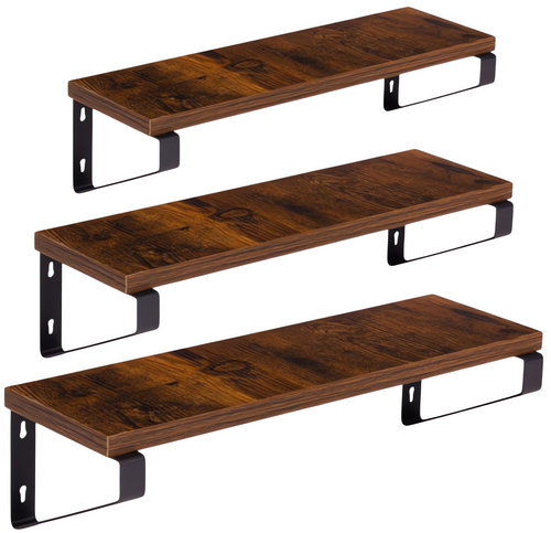 ModernHome ME-ATS21 3 darabos fali polc készlet fém konzolokkal, sötét fa - Tároló polc - Fő fotó
