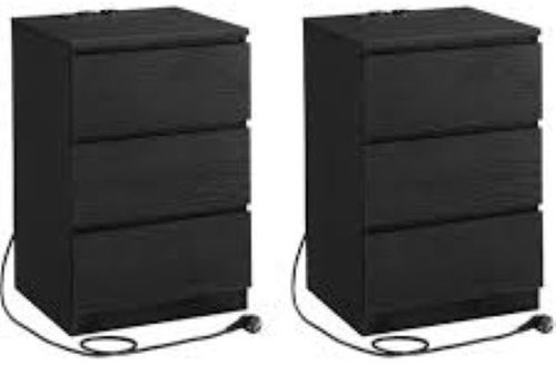 Songmics Vasagle Set of 2 Girgo bedside tables with drawer and USB ports, black - Night Stand - Main image