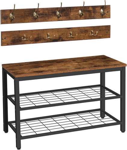 Vasagle Hallway coat rack with shoe rack Serano, brown-black - Coat Hanger - Main image