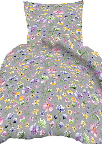 4sleep Crepe linen 140 × 200+70 × 90 cm - Painter's flowers on grey - Bed Linen - Main image
