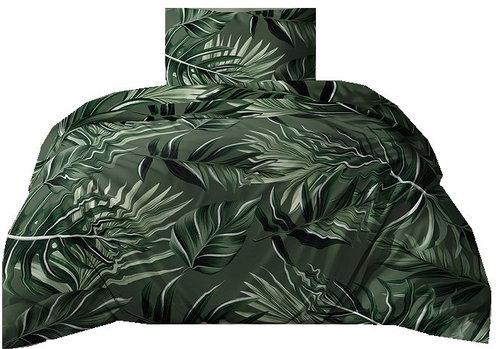 4sleep Cotton sateen bed linen Large leaves, 140 × 200 cm, 70 × 90 cm, green - Bed Linen - Main image