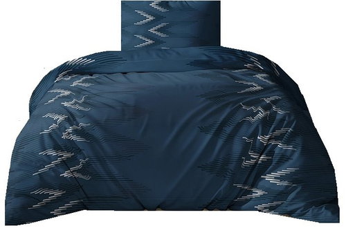 4sleep Cotton satin bed linen Zik zak, 140 × 200 cm, 70 × 90 cm, blue - Bed Linen - Main image