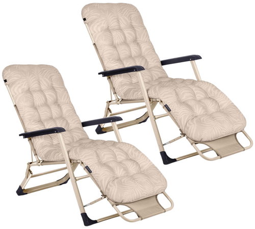 Sofotel 286404 Garden folding deckchair with cushion ChillWell, set of 2, beige - Garden Lounger - Main image