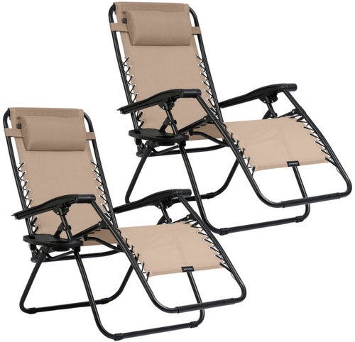 Sofotel 286303 Garden folding deckchair with cushion ChillWell, set of 2, beige - Garden Lounger - Main image