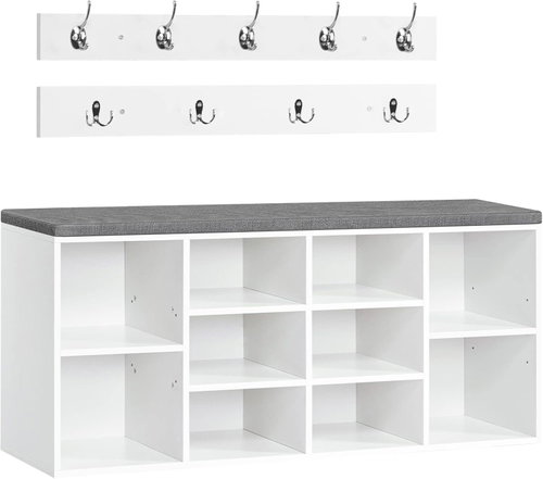 Vasagle Hallway coat rack with shoe rack and seat Jungo 104 cm, white-grey - Shoe Rack - Main image