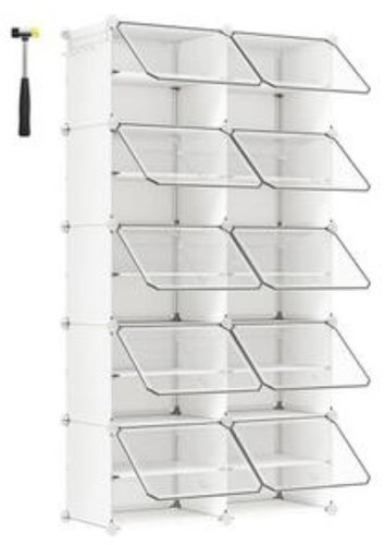 Songmics Lux modular shoe rack with 10 doors, clear/white - Shoe Rack - Main image