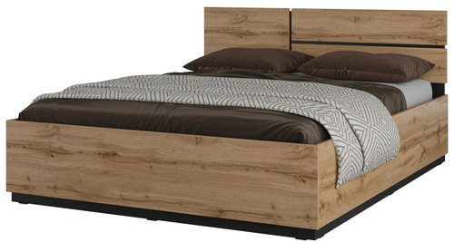 Cheapest furniture Bed BONIFACIO 160 × 200 cm, oak wotan/black - Bed - Main image