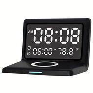 RealG RC-K-1626 Digitální budík se zrcadlem, bezdrátovou nabíječkou Qi 15 W, černý - Smart Alarm Clock