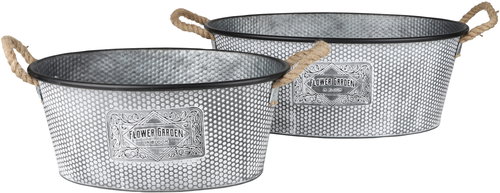 DOCHTMANN Set of flower pots Flower Garden oval with handles 2 pcs, metal - Flower Pot - Main image