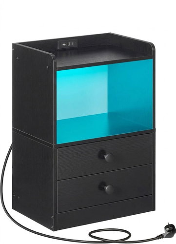 Vasagle Silven Bedside table 38 cm with LED light and charging station black - Night Stand - Main image
