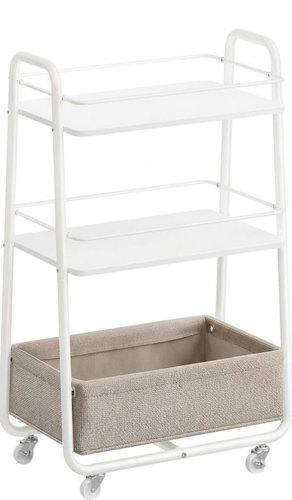Vasagle Lilea Mobile shelf with fabric basket 40 cm white/brown - Shelving Unit - Main image