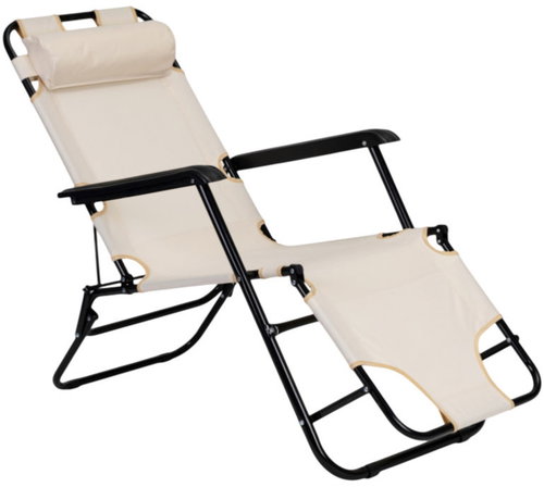 MultiGarden ZRL010 Garden deckchair with headrest, foldable, 2in1, beige - Garden Lounger - Main image