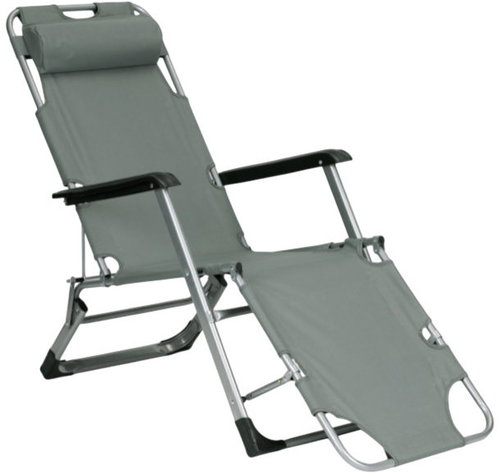 MultiGarden ZRL010F Garden deckchair with headrest, foldable, 2in1, grey - Garden Lounger - Main image