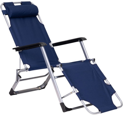 MultiGarden ZRL010F Garden deckchair with headrest, foldable, 2in1, blue - Garden Lounger - Main image