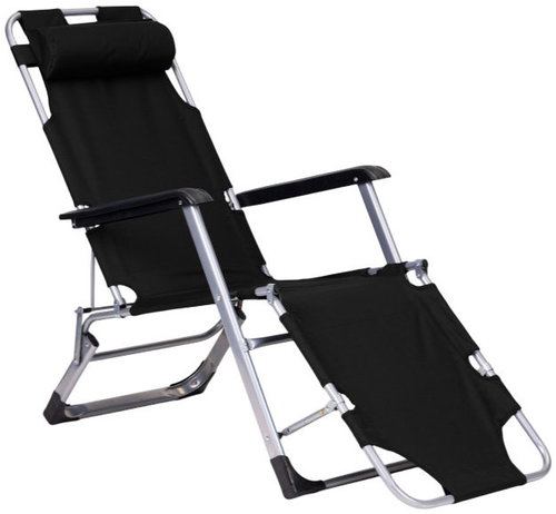 MultiGarden ZRL010F Garden deckchair with headrest, foldable, 2in1, black - Garden Lounger - Main image
