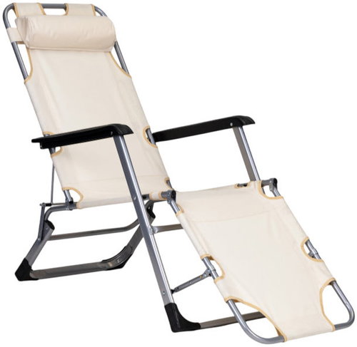 MultiGarden ZRL010F Garden deckchair with headrest, foldable, 2in1, beige - Garden Lounger - Main image