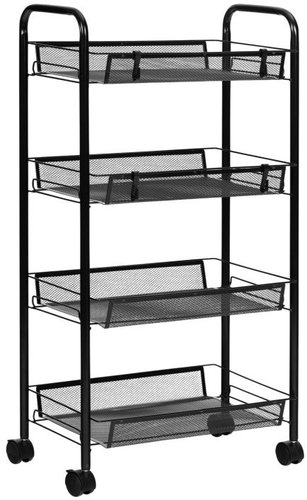 ModernHome KJZT090 Mobile metal shelf, 4 baskets with wheels, black - Cart - Main image