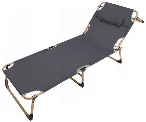 Verk 27263 Folding deckchair with headrest grey - Garden Lounger - Main image