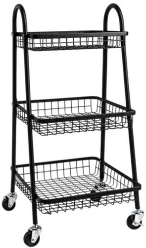 Verk 27489 Třípatrový kovový regál na kolečkách 78 × 40 × 32 cm, černý - Shelving Unit - Main image