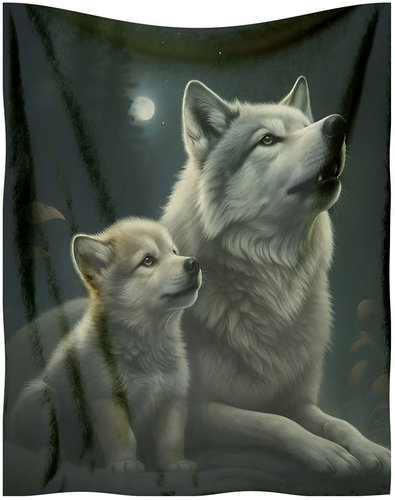 CARBOTEX Warm blanket 180 × 200 cm - Grey wolf and cub - Blanket - Main image