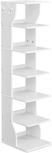 VASAGLE Shoe rack 7 shelves narrow with hooks white 30 × 26,4 × 110,4 cm - Shoe Rack - Main image