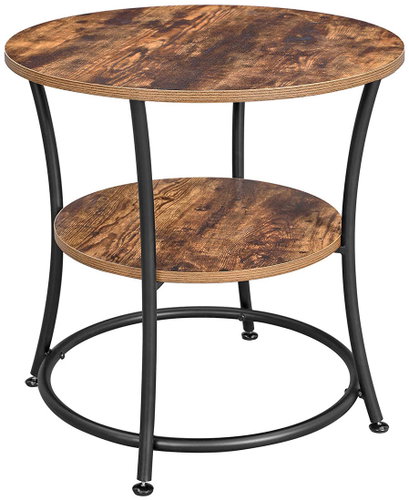 VASAGLE Folding table round 2 shelves, rustic, diameter 55 cm - Side Table - Main image