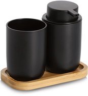 ZELLER Sada koupelnových doplňků černá, plast, bambus, 16,5 × 9 × 13,5 cm - Bathroom Accessory Set