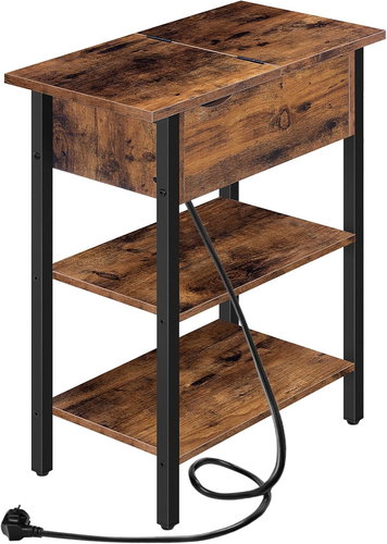 Songmics and Vasagle Frenzy 48 cm folding table with charging station, brown-black - Side Table - Main image