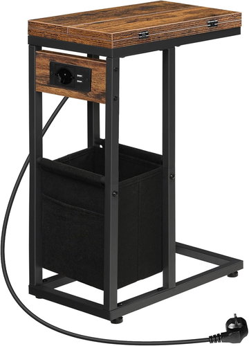 Songmics a Vasagle Brino folding storage table with charging station, black-brown - Side Table - Main image