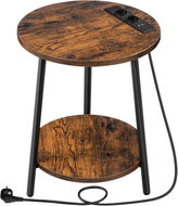 Songmics and Vasagle Leky Round Storage Table 40 cm with Charging Station, brown-black - Side Table