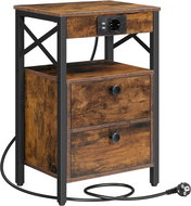 Songmics and Vasagle Zrava bedside table with charging station 60 cm, brown-black - Night Stand