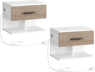 Songmics a Vasagle Sada nočních stolků Verimi 2 ks s nabíjecí stanicí, bílo-hnědé - Night Stand