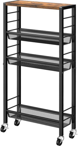 Houseland Luva Pojízdný kuchyňský regál hnědočerný - Shelving Unit - Main image