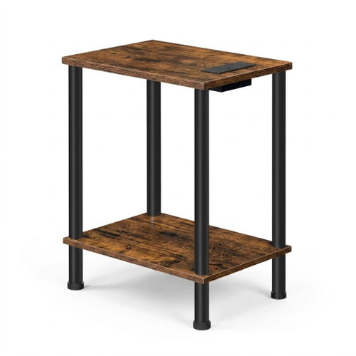 Houseland Lela Odkládací stolek s nabíjecí stanicí a USB hnědočerný - Side Table - Main image
