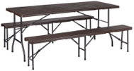 MultiGarden Skládací cateringová sada, stůl 180 cm + 2 lavice, hnědá - Garden Furniture