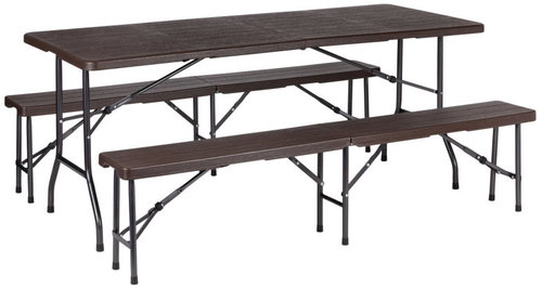 MultiGarden Folding Catering Set, 180cm Table + 2 Benches, Brown - Garden Furniture - Main image