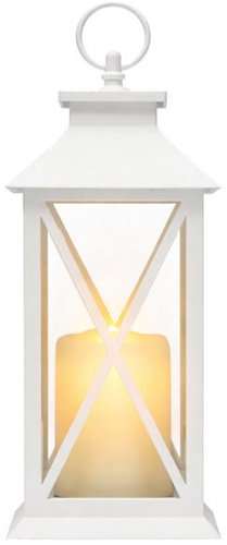 Verk 12386 Decorative LED Lantern with Candle, 28cm, 3× AAA Batteries, White - Lantern - Main image